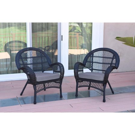 JECO W00211-C-2-FS033 Santa Maria Black Wicker Chair with Steel Blue Cushion W00211-C_2-FS033